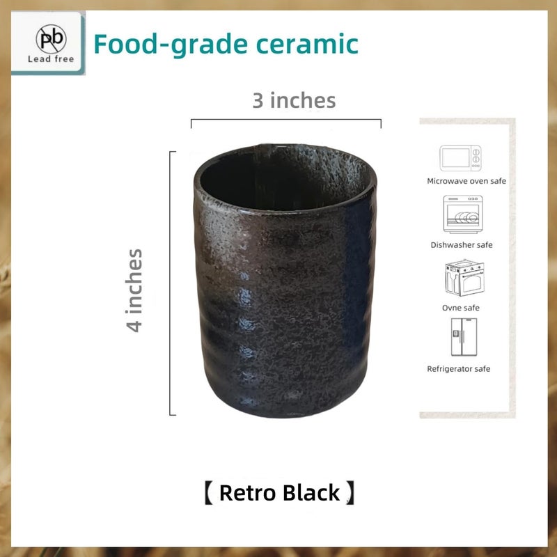 TOPYOKK Stoneware Coffee Bar Utensil Holder Tea & Coffee Spoon & Stirrer Holder for Stir Stick Straw Teaspoon Holder Spoon Cup Small Utensil Jar (Retro Black) - Image 5